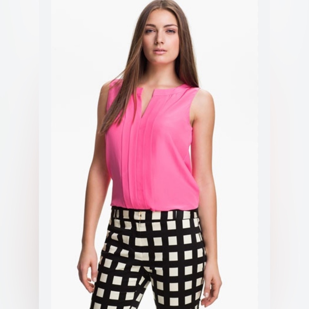 Kate Spade New York 'Addie' Sleeveless Pleated Silk Blouse in Pink‎ Size 4